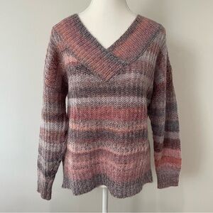 Mos Mosh Nayla Stripe Knit V-neck Sweater Dusty Rose Mohair Blend Size XS